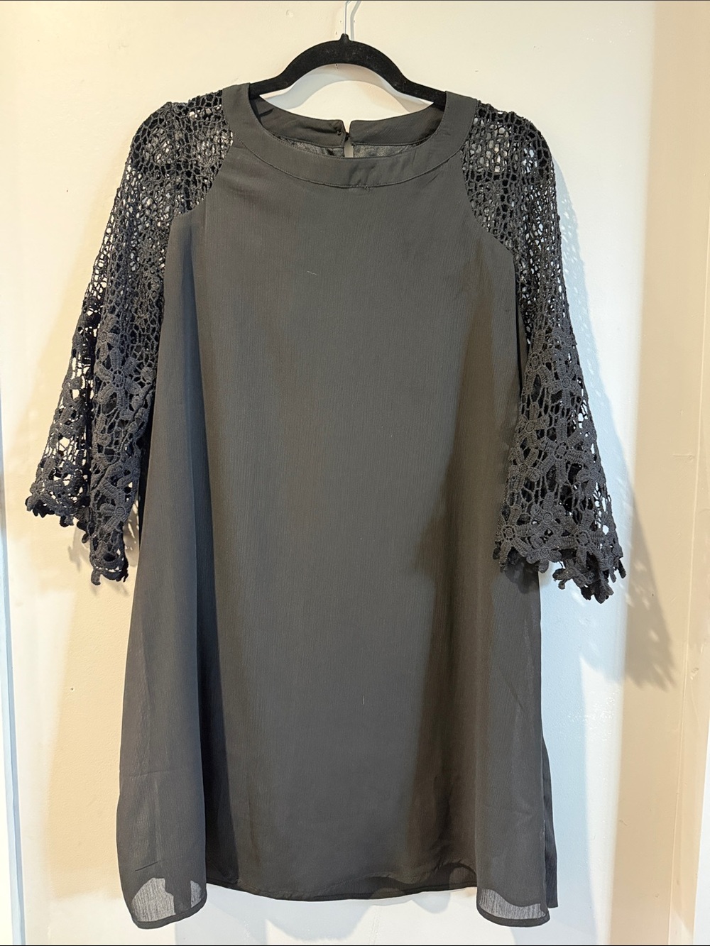 Crochet Sleeve Black Women's Dress